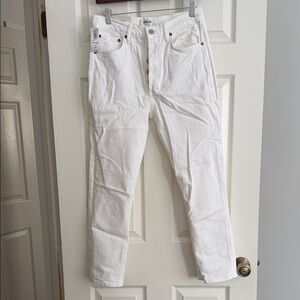 Agolde White Riley High Rise Straight Crop Button-Fly Jeans in color Whip 28 NWT